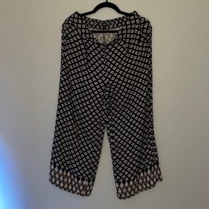 Loft Lightweight Black Wide Leg Pants w Yellow/White Diamond Pattern, Sz MP